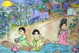小学生古诗配画作品欣赏_山居秋暝