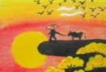 9岁小朋友古诗配画作品之夕阳西下